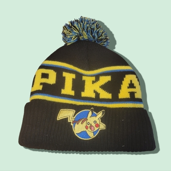 Pokemon Pikachu Black Blue Yellow Winter Adult Beanie  Official Nintendo 596 - Picture 1 of 3